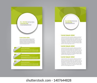 Flyer template. Vectical banner design. Modern abstract two side narrow brochure background. Vector illustration. Green color.