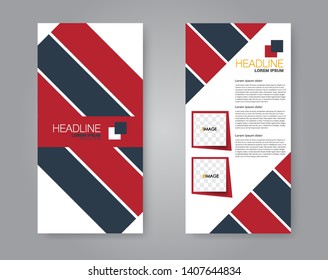 Flyer template. Vectical banner design. Modern abstract two side narrow brochure background. Vector illustration. Red and grey color.