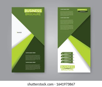 Flyer template. Vectical banner design. Modern abstract two side narrow brochure background. Vector illustration. Green color.