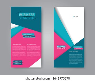 Flyer template. Vectical banner design. Modern abstract two side narrow brochure background. Vector illustration. Blue and pink color.