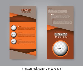 Flyer template. Vectical banner design. Modern abstract two side narrow brochure background. Vector illustration. Brown and orange color.