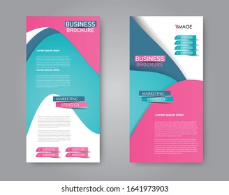 Flugschablone. Vektorbanner-Design. Moderner abstrakter, zweiseitiger, schmaler Broschürenhintergrund. Vektorillustration. Blau und Rosa.
