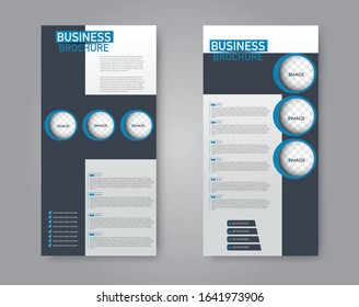 Flyer template. Vectical banner design. Modern abstract two side narrow brochure background. Vector illustration. Blue color.