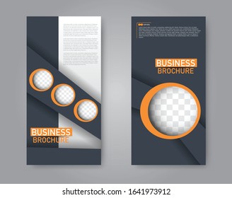 Flyer template. Vectical banner design. Modern abstract two side narrow brochure background. Vector illustration. Grey and orange color.