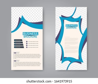 Flyer template. Vectical banner design. Modern abstract two side narrow brochure background. Vector illustration. Blue and purple color.
