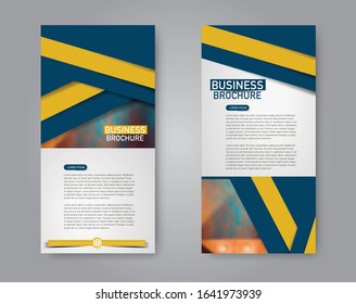 Flyer template. Vectical banner design. Modern abstract two side narrow brochure background. Vector illustration. Blue and yellow color.
