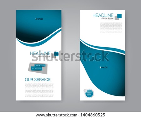 Flyer template. Vectical banner design. Modern abstract two side narrow brochure background. Vector illustration. Blue color.