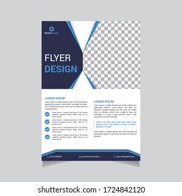Flyer Template vector design for Brochure, Annual Report, Magazine, Poster, Corporate Presentation, Portfolio, Flyer, info graphic, layout  blue color size A4, Shape Design Easy to use and edit.