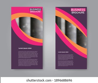 Flyer template. Vertical banner design. Modern abstract two side narrow brochure background. Vector illustration. Pink and purple color.
