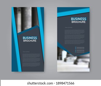 Flyer template. Vertical banner design. Modern abstract two side narrow brochure background. Vector illustration. Blue color.