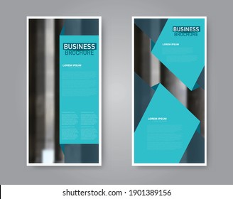 Flyer template. Vertical banner design. Modern abstract two side narrow brochure background. Vector illustration. Blue color.
