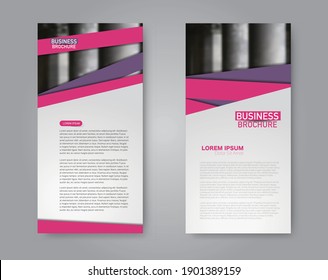 Flyer template. Vertical banner design. Modern abstract two side narrow brochure background. Vector illustration. Pink and purple color.