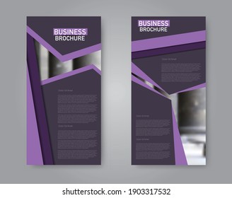 Flyer template. Vertical banner design. Modern abstract two side narrow brochure background. Vector illustration. Purple color.