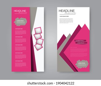 Flyer template. Vertical banner design. Modern abstract two side narrow brochure background. Vector illustration. Pink color.