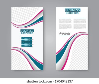 Flyer template. Vertical banner design. Modern abstract two side narrow brochure background. Vector illustration. Blue and pink color.