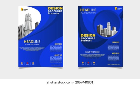 Plantilla de volante con diseño de estilo de líneas onduladas. Volante de vectores con colores de gradiente azul para la empresa, la comunidad, la publicidad 