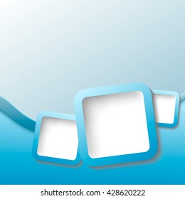 Flyer template with wavy line and squares in blue color.
