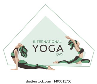 Flyer template for yoga retreat or yoga studio. Yoga day banner. Vector design template with women in asanas poses.