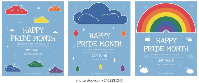 Flyer templates for LGBTQ community event. Vector set of posters for Pride Month.