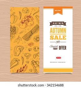 Flyer templates with organic vegetables in hand drawn style. Perfect design for farm market advertising and bio product business. Modern business identity for bio products and agricultural industry.