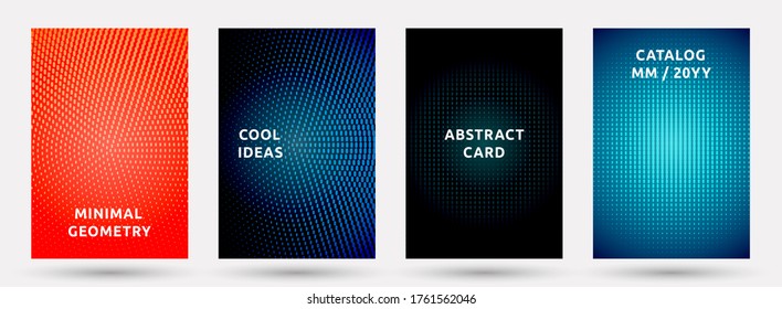 Colección vectorial de plantillas de volante. Tapas abstractas de patrón de medio tono. Diseño geométrico de las páginas iniciales de textura de semitono de puntos. Los diseños de página de los fondos de degradado. Los puntos de nise son como fondo de textura.
