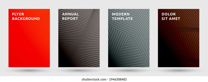Colección vectorial de plantillas de volante. Fundas de patrón de semitono frío. Portadas con diseño geométrico de textura de líneas de semitono. Diseños de portada de líneas rotas de degradado. Geometría de rayas paralelas.