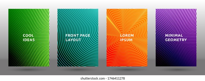 Flyer templates vector collection. Futuristic halftone pattern covers. Front pages with halftone texture geometric design. Gradient business cover page layouts. Dynamic backgrounds.