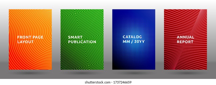 Flyer templates vector collection. Trendy halftone pattern covers. Title pages with halftone texture geometric design. Gradient publication cover page layouts. Dynamic backgrounds.