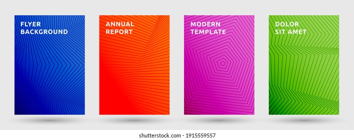 Flyer templates vector collection. Trendy halftone pattern covers. Title pages with halftone lines texture geometric design. Gradient broken lines cover page layouts. Parallel stripes geometry.