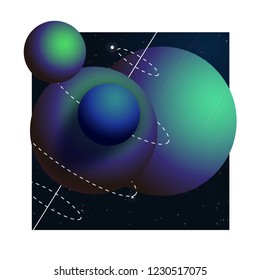 Flyer universe, planet system, science, galaxy shapes background, cover, vinyl.