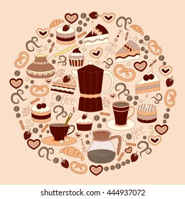 Flyer of vector modern flat design coffee-shop, cafe and bakery icons. Vector illustration.
