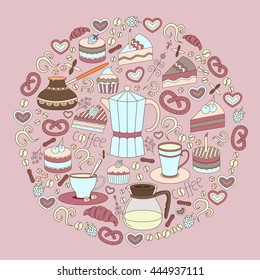 Flyer of vector modern flat design coffee-shop, cafe and bakery icons. Vector illustration.