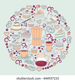 Flyer of vector modern flat design coffee-shop, cafe and bakery icons. Vector illustration.