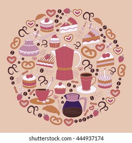 Flyer of vector modern flat design coffee-shop, cafe and bakery icons. Vector illustration.