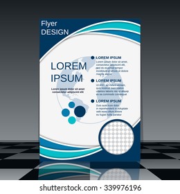 Flyer vector template. Brochure, mockup, business report, magazine cover, flyer, placard, banner, poster design. Abstract geometric blue background. A4 format