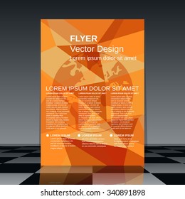 Flyer vector template. Brochure, mockup, business report, magazine cover, flyer, placard, banner, poster design. Abstract triangle background.
