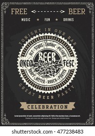 flyer vintage vector oktoberfest brew festivity ceremony pattern of retro banner or calling ad on old-fashioned chalkboard texture flyer vintage classic holiday nighttime texture bar formal party blac