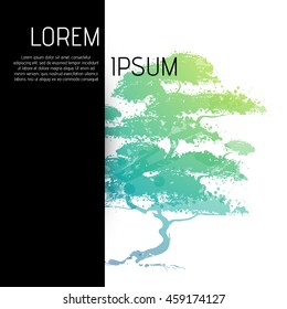 flyer with watercolor tree. abstract vector plant.