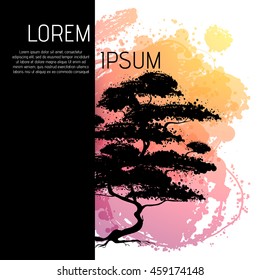 flyer with watercolor tree. abstract vector plant.