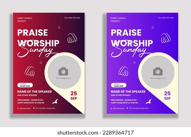 A flyer for a worship Sunday with purple and purple colors.