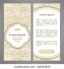 Flyers with arabesque decor - girih pattern in gold color