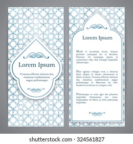 Flyers with arabesque decor - girih pattern in blue color