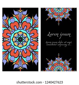 Flyers, Banner Template With Mandala Ornament. Vector Design. Ottoman, Arabic, Oriental, Turkish, Indian,Motif.