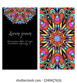 Flyers, Banner Template With Mandala Ornament. Vector Design. Ottoman, Arabic, Oriental, Turkish, Indian,Motif.