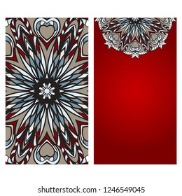 Flyers, Banner Template With Mandala Ornament. Vector Design. Ottoman, Arabic, Oriental, Turkish, Indian,Motif.