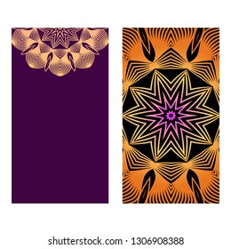 Flyers, Banner Template With Mandala Ornament. Vector Design. Ottoman, Arabic, Oriental, Turkish, Indian,Motif. Purple bronze color.
