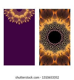 Flyers, Banner Template With Mandala Ornament. Vector Design. Ottoman, Arabic, Oriental, Turkish, Indian,Motif. Purple bronze color.