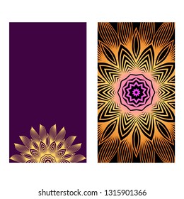 Flyers, Banner Template With Mandala Ornament. Vector Design. Ottoman, Arabic, Oriental, Turkish, Indian,Motif. Purple bronze color.