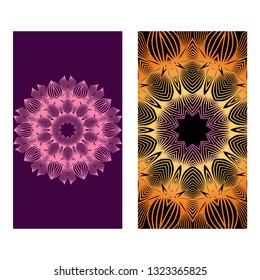 Flyers, Banner Template With Mandala Ornament. Vector Design. Ottoman, Arabic, Oriental, Turkish, Indian,Motif. Purple bronze color.