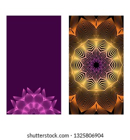 Flyers, Banner Template With Mandala Ornament. Vector Design. Ottoman, Arabic, Oriental, Turkish, Indian,Motif. Purple bronze color.